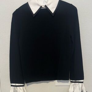 Alice + Olivia Black Top with White Collar and Cuffs